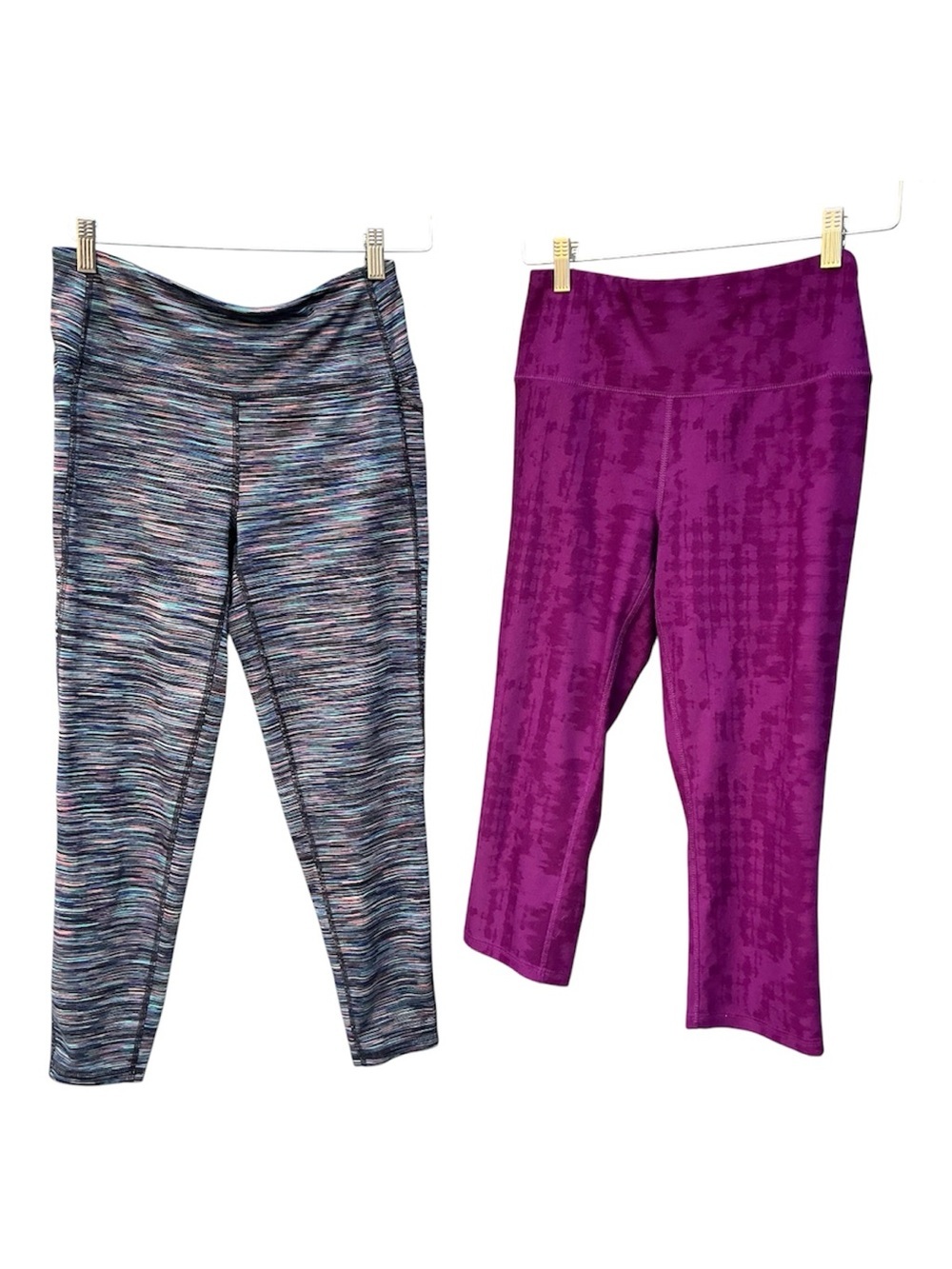 DSG Colorful Athletic Yoga Gym Space-Dye Legging & Magenta Cropped Legging Duo